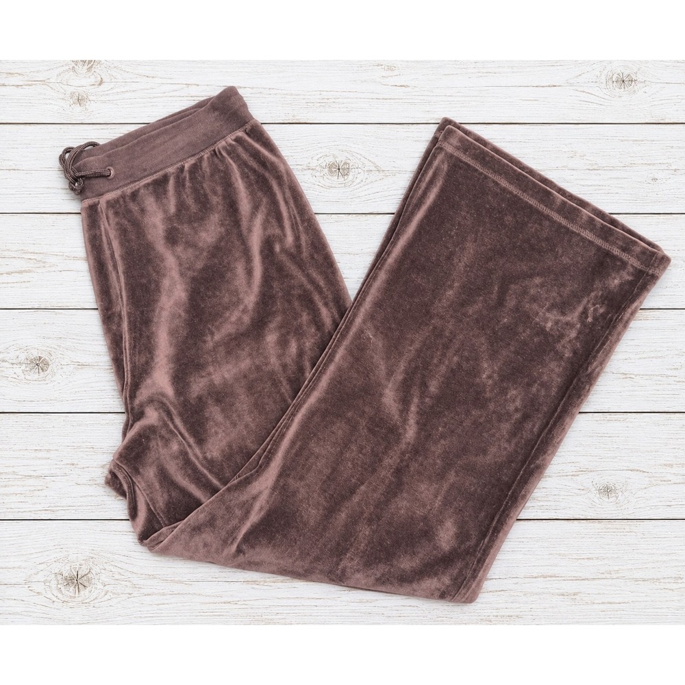 Jane Ashley Velour Track Pants Brown Wide Leg Y2K Lounge Casual Comfy Bottoms XL